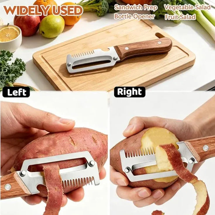 3 in 1 Stainless Steel Vegetable Peeler, Slicer & Shredder – Imported Quality with Wooden Handle